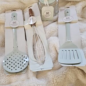 Magnolia Kitchen Utensil Set - Light Blue and Wood